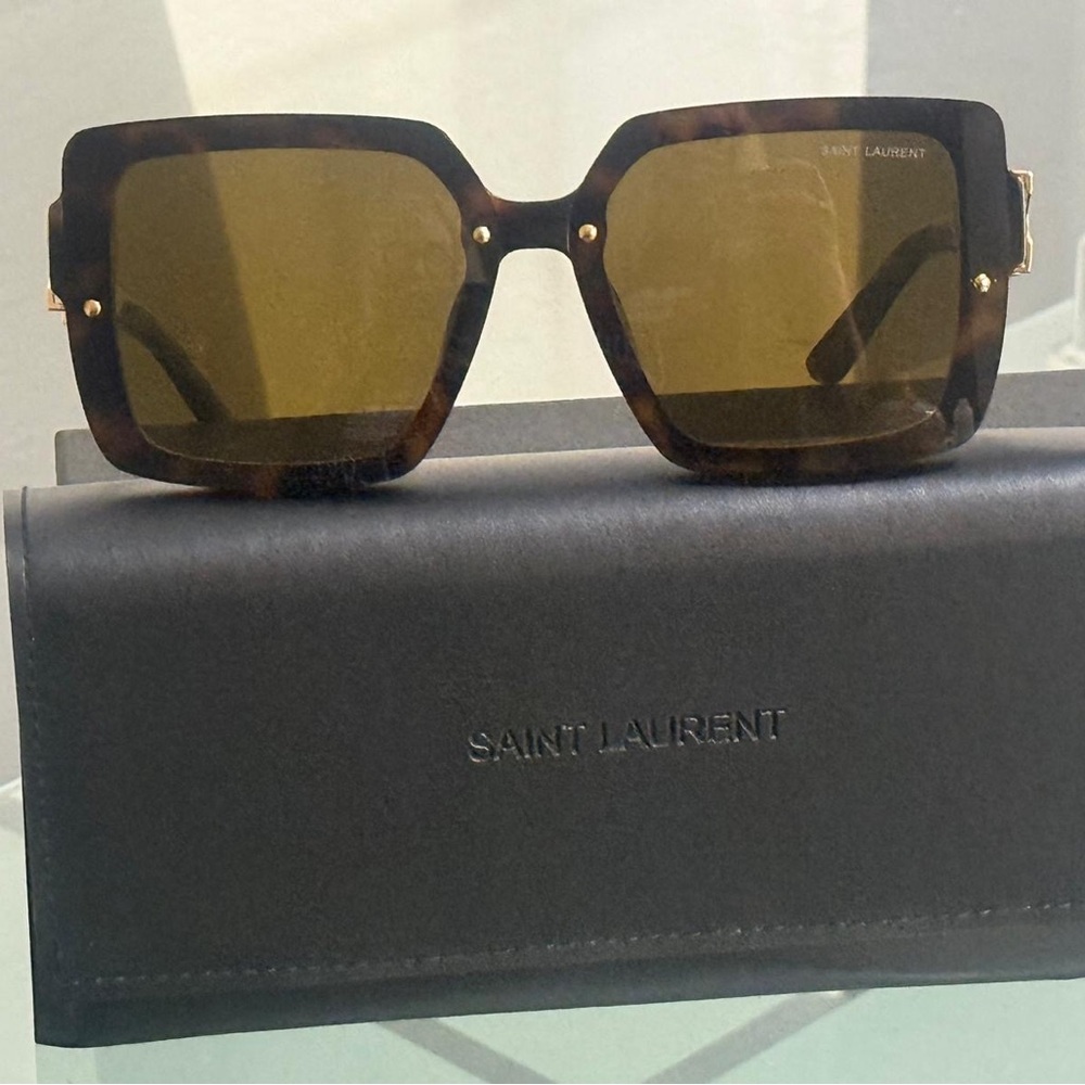Saint Laurent Tortoise and Gold Square Sunglasses - Picture 2 of 2